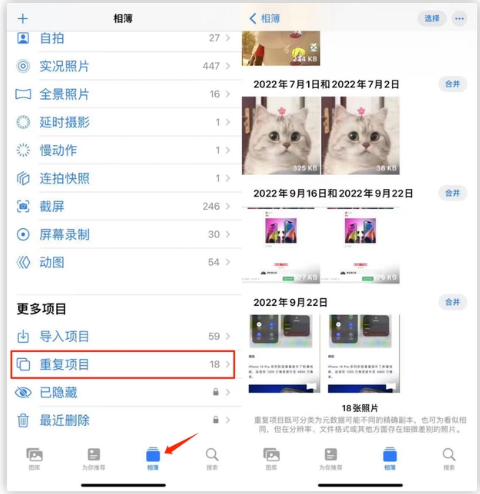 南吕镇苹果手机维修分享iOS 16 中相册重复项目功能使用方法 
